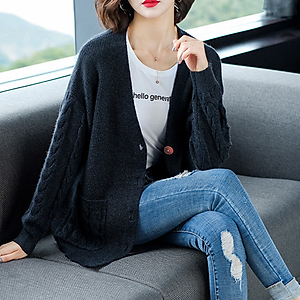 Áo Khoác Cardigan Nữ Cổ V Phong Cách Thu Đông Hàn Quốc ALN043 MayHomes Chất Liệu Len