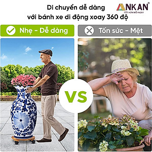 Đế Lót Chậu Cây Có Bánh Xe Thương Hiệu ANKAN, Đế Để Chậu Cây, Có Bánh Xe, Mặt Tròn Bằng Gỗ Tràm, Màu Vàng Đường Kính 30 Cm, Tải Trọng 80kg - Dễ Dàng Đẩy Cây Ra Ngoài Phơi Nắng, Dọn Dẹp Sân Vườn Khi Trời Mưa