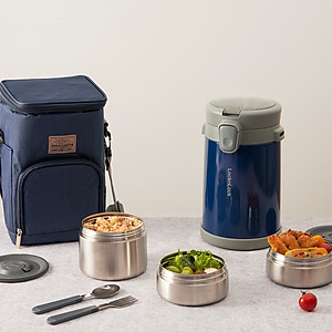 Bộ Hộp Cơm Giữ Nhiệt Lock&Lock Easy Carry 2L LHC8039 Có Túi (1 Hộp 720ml, 2 Hộp 420ml Kèm 1 Bộ Muỗng Và Nĩa)