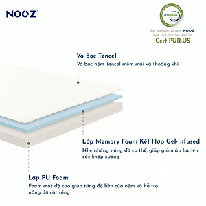 Nệm Foam NOOZ Home Goods  Tiêu Chuẩn CertiPUR-US Với Hai Tầng Foam Nâng Đỡ Ruột Đệm Cao Su Non Vỏ Nệm Tencel