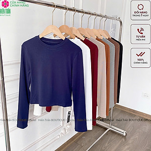 Áo thun nữ croptop Hiền Trần BOUTIQUE chất cotton bozip cao cấp mặc thu đông A11- Cổ Tròn - Women Dáng Ngắn