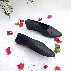 Giày Sục nữ da bò đế xuồng 5cm mũi nhọn màu xanh đen Trường Hải S129 CÓ SIZE LỚN