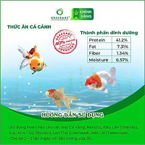 Thức ăn GoldFish GREENABC – Cá 3 đuôi – Cá vàng– Hàm lượng protein 40% giúp thúc đẩy hình thành đầu, lên màu đẹp, dáng đẹp – Hộp 50g