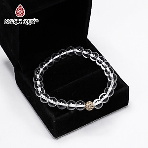 Vòng tay đá thạch anh trắng phối charm hợp kim đính đá size hạt 6mm mệnh thủy, kim - Ngọc Quý Gemstones