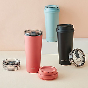 Bình giữ nhiệt LocknLock New Clip Tumbler màu xanh da trời LHC4279SBLU 540ml, Hàng chính hãng, có 2 nắp thay thế - JoyMall