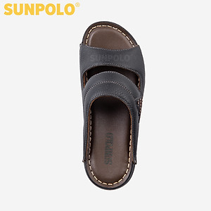 Dép Nam Quai Ngang Da Bò Sunpolo SUD24D - Đen