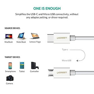 Ugreen UG40419US142TK 1.5M màu trắng Dây USB Type-C sang micro USB - HÀNG CHÍNH HÃNG