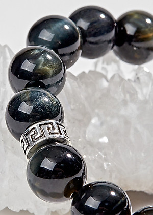 Vòng Thạch Anh Mắt Hổ Xanh Đen Phối Tỳ Hưu Bạc (12mm) Ngọc Quý Gemstones