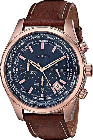 Mua GUESS Men's Stainless Steel Casual Leather Watch, Color: Rose - Main Image