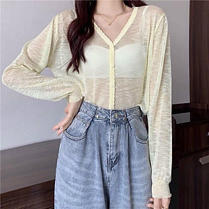 Áo khoác len cadigan mỏng 5 khuy màu pastel nhẹ nhàng