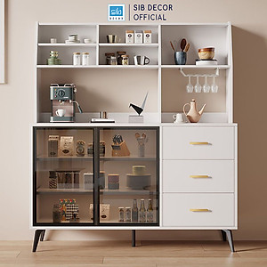 Tủ Bếp Đa Năng Kèm Ngăn Kéo Và Cửa Kính Cường Lực, Tặng Kèm Giá Treo Ly Thương Hiệu SIB Decor KG50