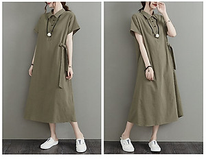 Đầm sơ mi nữ form rộng dáng dài có dây thắt nơ sườn phong cách vintage Hàn Quốc da61