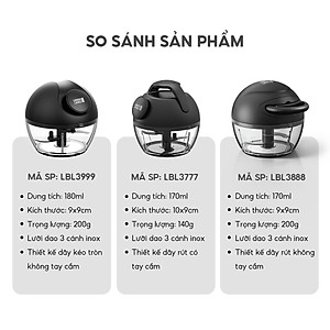Dụng cụ xay tỏi ớt, thực phẩm Lebenlang LBL3777, 170ml, lưỡi dao 3 cánh sắc bén, dây kéo rút tiện lợi - hàng chính hãng