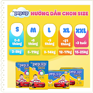 Tã/Bỉm Quần Em Bé Pep.up Cottony 3D Gói Đại Siêu Mềm Mại, Siêu Khô Thoáng, Kháng khuẩn Size S/M/L/XL