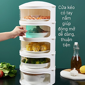 Lồng Bàn Đa Tầng, Khay Hộp Đậy Thức Ăn 5 Tầng MẪU CÓ TAY CẦM - Giữ Nhiệt Chống Bụi Côn Trùng Tiện Dụng, khay đậy thực phẩm hộp đựng thức ăn LOẠI LẮP SẴN