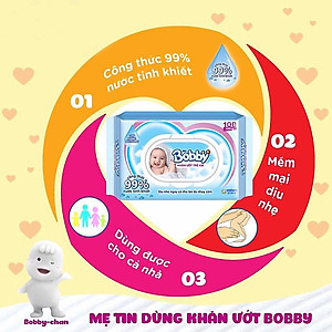 Khăn Ướt Trẻ Em Bobby 100 Tờ Không Mùi - Khăn Ướt Em Bé Bobby Không Mùi Nano Bạc