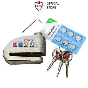 Ổ khóa đĩa xe máy báo động chống trộm ZORO màu trắng chìa tròn - công nghệ mỹ thép chống gỉ mạch kháng nước - hàng chính hãng