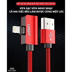 Cáp Sạc Nhanh Collen, Tích Hợp Tai Nghe Đầu Ngang Gaming, Chống Đứt, Chống Rối, dành cho iPhone XS max/11/11 Pro max ( Màu ngẫu nhiên ) - Hàng Chính Hãng