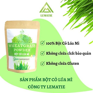 Bột cỏ lúa mì sấy lạnh nguyên chất Lematie (100g) + tặng bình thủy tinh, detox, giảm cân, eat clean, chứng nhận ATVSTP