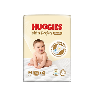Tã quần Huggies Skin Perfect Mega Jumbo M98+4 miếng với 2 vùng thấm giảm kích ứng da