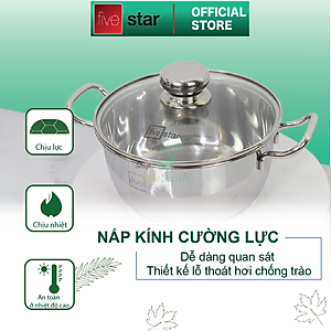 Bộ Nồi và chảo 3 Đáy Inox 430 Fivestar Standard bếp từ nắp kính