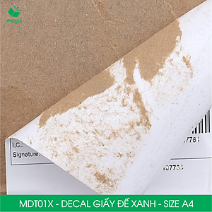 MDT01X - Xấp 50 tờ giấy decal đế xanh khổ A4 - Giấy in đơn hàng, nhãn dán, sticker đế xanh tự dính