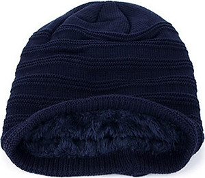 Nón len, mũ len trùm đầu gân ngang A016