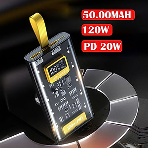 Pin Sạc Dự Phòng 50000mah Tặng cáp sạc nhanh PD 22.5w Trong Suốt Có đồng hồ Hiển Thị Thông Số Sạc Hàng Nhập Khẩu