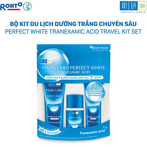 Bộ travel size dưỡng trắng Hada Labo Perfect White Tranexamic Acid Travel Set (Kem rửa mặt 15g+Dung dịch dưỡng 20ml+Kem dưỡng 12g)