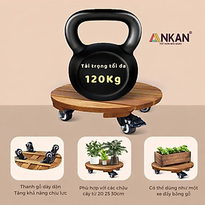 Đế Kê Chậu Cây Có Bánh Xe ANKAN, R30cm Làm Giá Đỡ Kệ Hoa Cây Cảnh, Màu Vàng Nắng, Chịu Tải 120Kg
