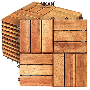 Vỉ Gỗ Lót Sàn Ban Công Thương Hiệu ANKAN Màu Nâu Vàng Loại 12 Nan, Ván Gỗ Lót Sàn Ngoài Trời, Sân Vườn, Hồ Bơi, Phòng Spa, Siêu Bền, Chịu Nước Tốt, Chống Trơn Trượt, Tiêu Chuẩn Xuất Khẩu (1 Vỉ)