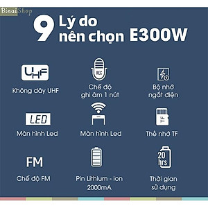 Takstar E300W- Tặng túi rút đựng máy trợ giảng - Máy Trợ Giảng Không Dây UHF, Kết Nối Bluetooth, Công Suất 10W Cho Giáo Viên, Bán Hàng - Hàng chính hãng