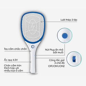 Vợt bắt muỗi Rạng Đông VBM RD.03 có đèn Led chiếu sáng - Hàng chính hãng
