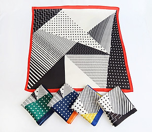 Khăn lụa vuông phong cách Nhật Bản phối kẻ chấm bi dễ thương AKL93