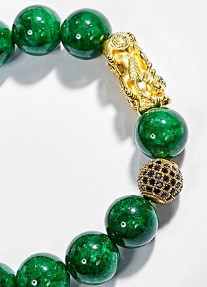 Vòng Tay Nam Đá  Cẩm Thạch Phối Tỳ Hưu Bạc Mạ Vàng 24K Ngọc Quý Gemstones