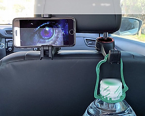 Giá móc treo đa năng kiêm kẹp đỡ điện thoại cài sau ghế ô tô, xe hơi mẫu mới với chốt cài kim loại chắc chắn.