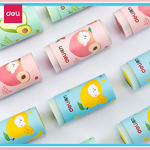 Tẩy hình trụ Deli hình vẽ hoa quả nhiều màu - Hồng/ Xanh dương/ Xanh ngọc - 71053