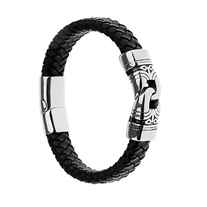 Stainless Steel Braided Leather Bracelet for Men Bangle Wrap  Clasp