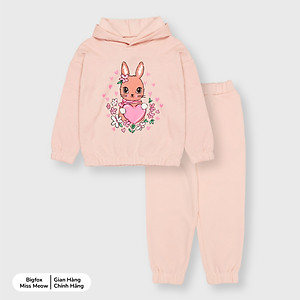 Bộ thu đông bé gái Bigfox Miss Meow size đại, bộ nỉ bé gái chất liệu nỉ bông in thỏ xinh xắn size trẻ em 3,4,5…11 tuổi