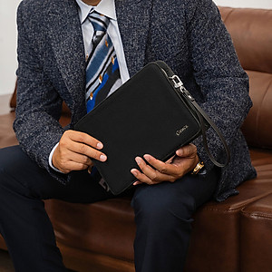 Ví Da Cầm Tay Clutch Nam Hàng Hiệu GENCE CK14 Da Bò Khóa Số Cao Cấp Màu Đen