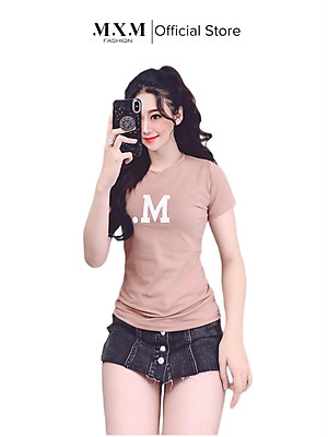 Áo thun nữ MXM in chữ M cổ tròn cotton 4 chiều form ôm body cực tôn dáng ( ANU003 )