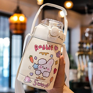Bình Nước Giữ Nhiệt Cute 800ml Chất Liệu Inox 304 Giữ Nhiệt Không Gỉ Nóng Lạnh 24 Giờ Kèm Ống Hút Và Sticker - Hàng Loại 1 - Chính Hãng MINIIN