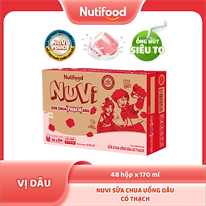 Thùng Sữa Chua Uống Có Thạch NuVi Vị Dâu 170ml (Hộp 170ml x 48) - Tăng Chiều Cao, Mắt Sáng