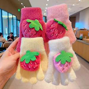 Mới găng tay lông xù kiểu hoạt hình gấu dâu tây và siêu nhân nhện đáng yêu cho bé