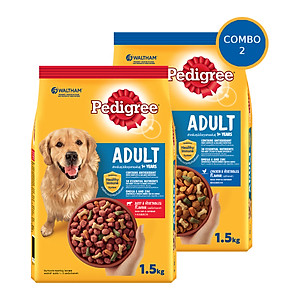 [Bộ 2] Thức Ăn Hạt Cho Chó Trưởng Thành Pedigree Adult 1+ Years Vị Gà, Rau Củ + Bỏ, Rau Củ 1.5kg/Túi