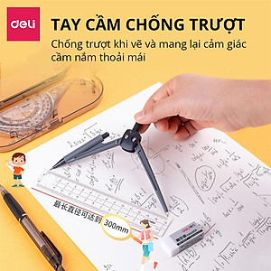 Set 8 Món Bộ Thước Kẻ Compa Eke Thước Đo Độ Tẩy Bút Chì Chuyên Dụng Cụ Học Tập Cho Học Sinh Deli - Đồ Dung Học Tập - 9591