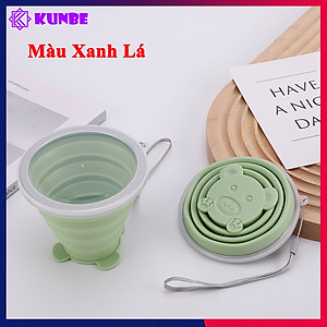 Cốc Gấp Gọn Silicon KUNBE Có Nắp Đậy Dây Treo Tiện Lợi