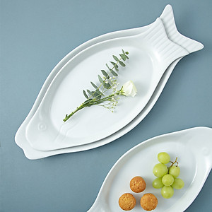 Đĩa cá sứ trắng Đĩa hình cá Long Phương