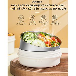 Lồng cơm giữ nhiệt, hộp cơm văn phòng Mitomo LCH-7086, cặp lồng chia 3 ngăn chất liệu inox 304