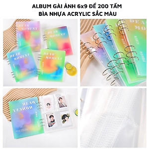 Album ảnh 6x9 đựng 200 tấm có ô ghi chú bìa nhựa Acrylic sắc màu để ảnh gia đình, binder đựng card Tú Vy Studio